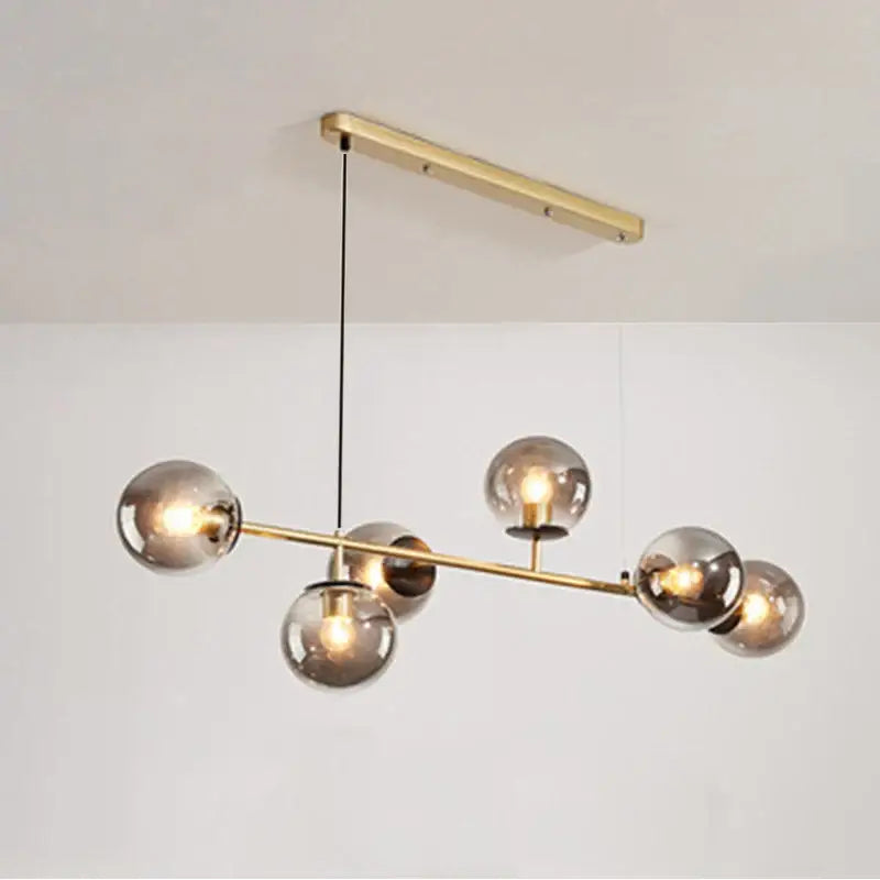Modern brass pendant chandelier with six smoked glass globes by DecorBites led glass for dining and bedroom decor