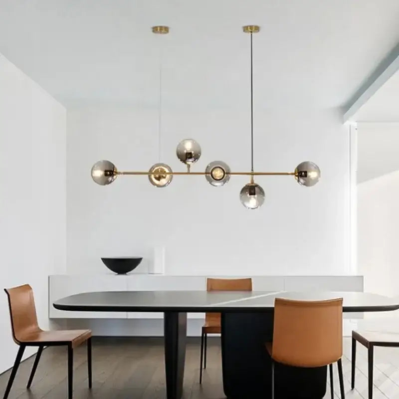 Modern brass and smoked glass globe pendant chandelier with sleek linear design decorbites led glass for dining room
