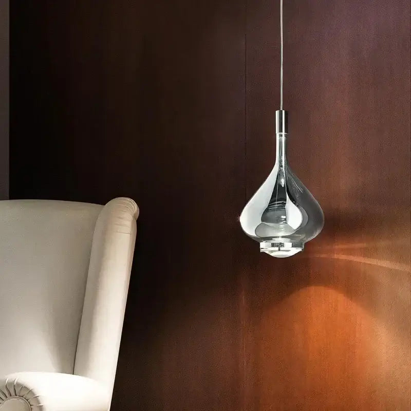 Decorbites™ led glass pendant lamp with translucent teardrop glass body and chrome accents for hotel and restaurant lighting