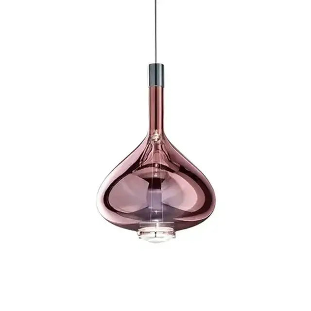 Decorbites™ led glass pendant lamp in rose-gold tinted glass with metallic accents for hotel kitchen and bar lighting