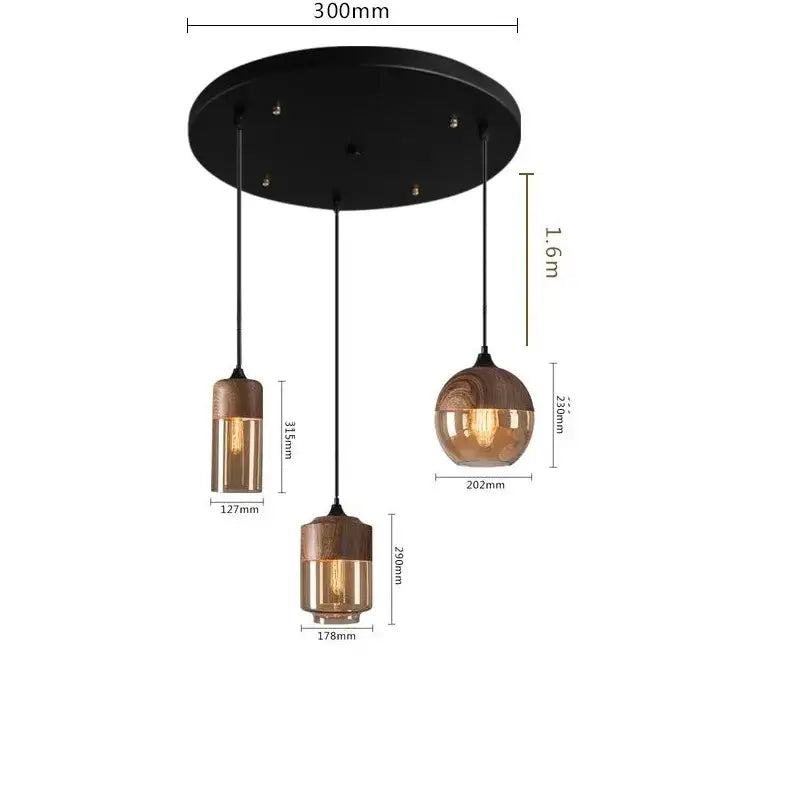 Modern industrial-style decorbites led glass pendant lamp with amber glass shades and black ceiling mount for contemporary decor