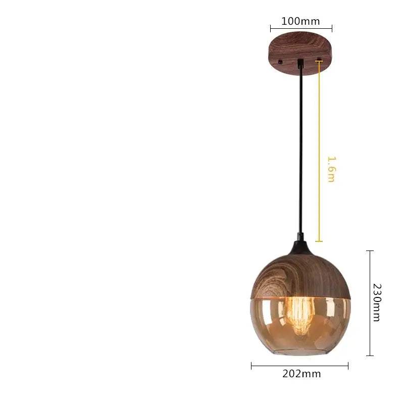 Decorbites led glass pendant lamp with warm spherical glass globe and wooden top cap for modern nordic decor