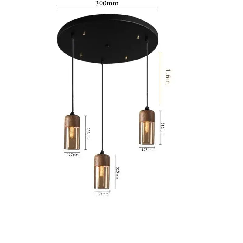 Industrial-style decorbites led glass pendant lamp with black base copper accents and amber glass shades for modern interiors
