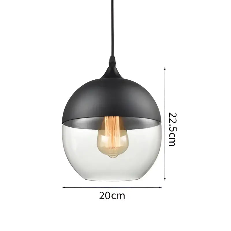 Decorbites led glass pendant lamp with black and clear glass featuring a visible filament bulb for modern decor