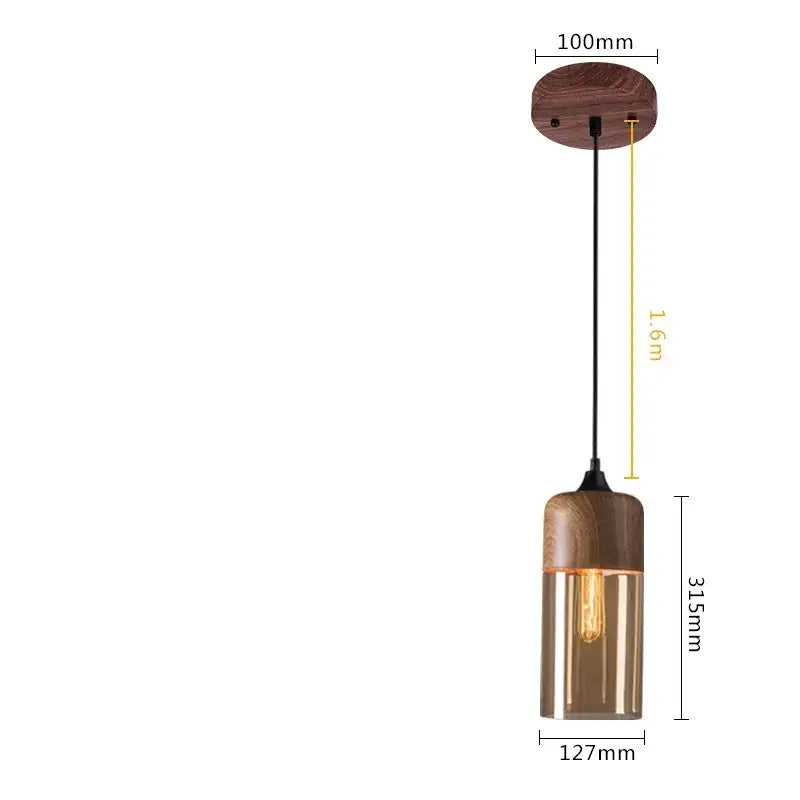 Decorbites led glass pendant lamp with warm wooden mount black cord and cylindrical shade for modern indoor decor