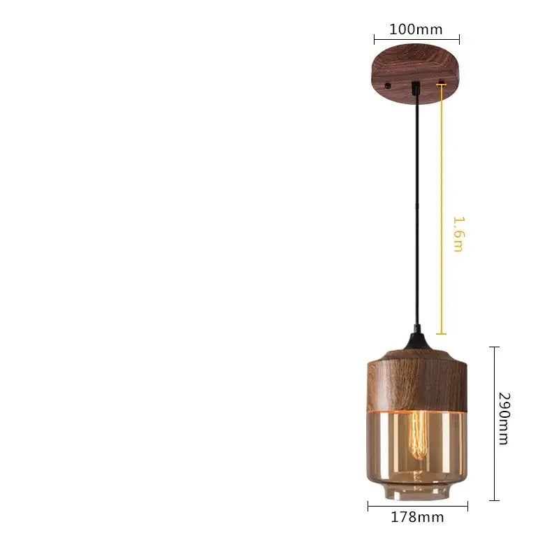 DecorBites LED glass pendant lamp with dark wood base and amber glass shade for modern kitchen and bedroom decor