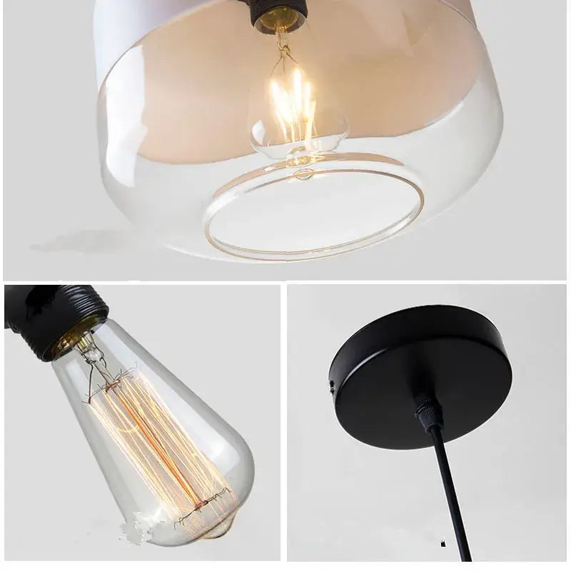 Decorbites led glass pendant lamp with clear glass and black metal fixture featuring an exposed edison bulb
