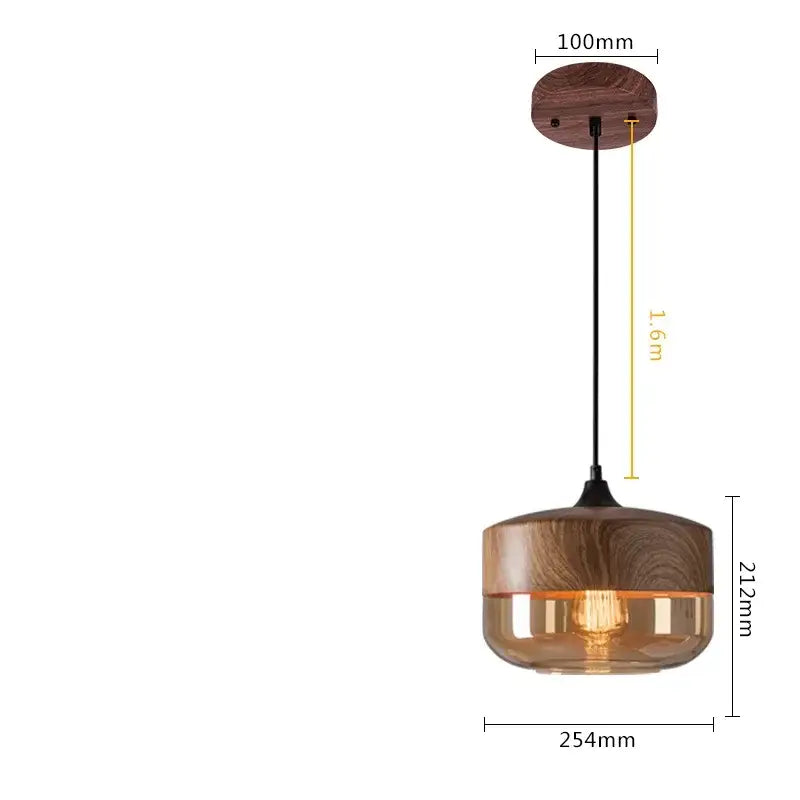 DecorBites LED glass pendant lamp with warm-toned wood, glass shade, and black cable for modern Nordic decor