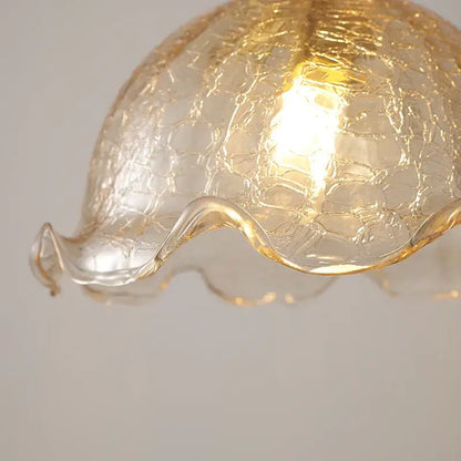 Golden crackled glass pendant light with scalloped edge and warm glow by DecorBites led glass pendant chandelier