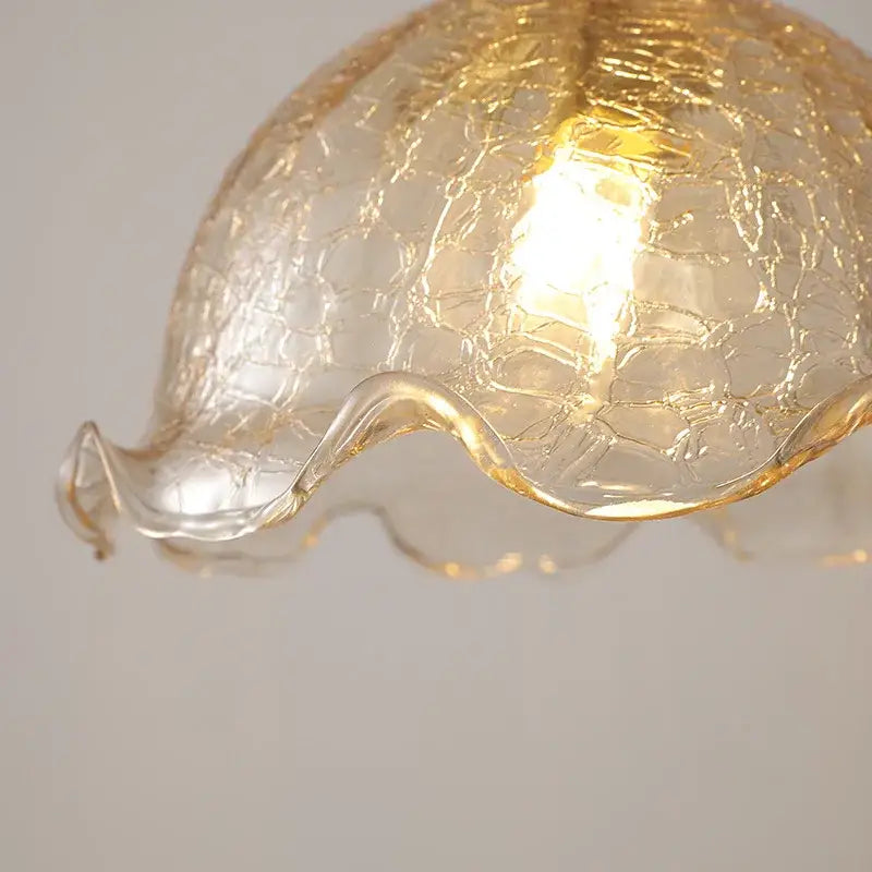 Golden crackled glass pendant light with scalloped edge and warm glow by DecorBites led glass pendant chandelier