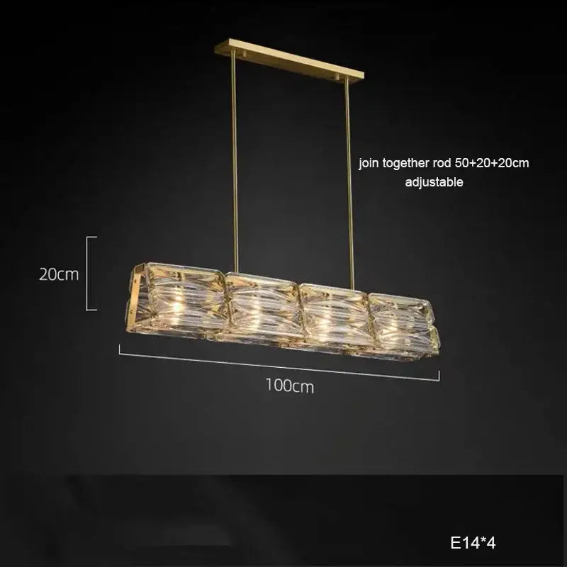 Gold-toned decorbites led glass pendant light with four clear crystal segments and adjustable rod for kitchen island decor