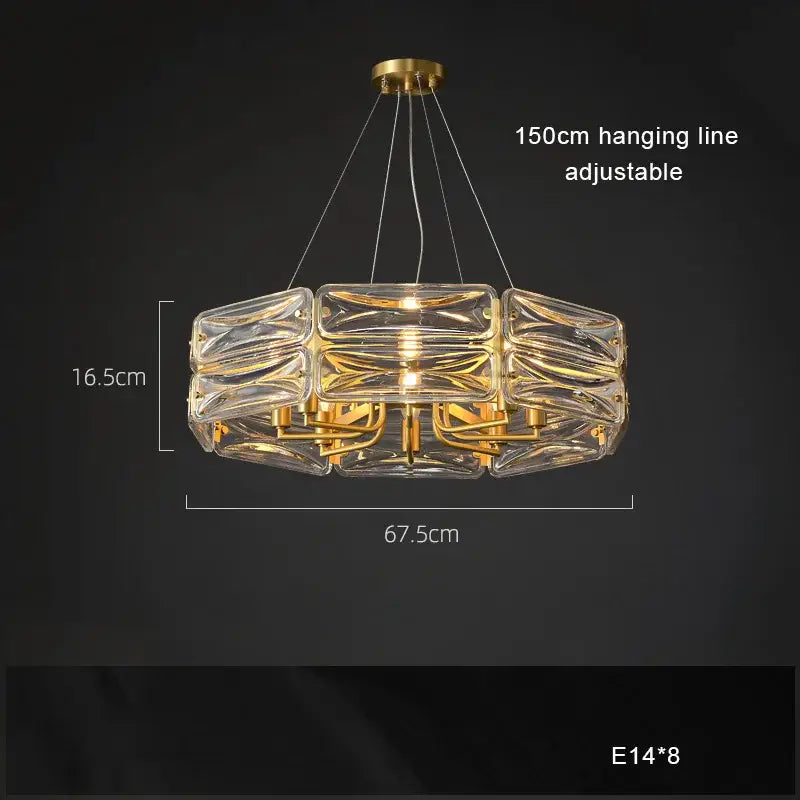 Decorbites led glass pendant light with clear geometric glass segments and gold metal frame for kitchen island decor