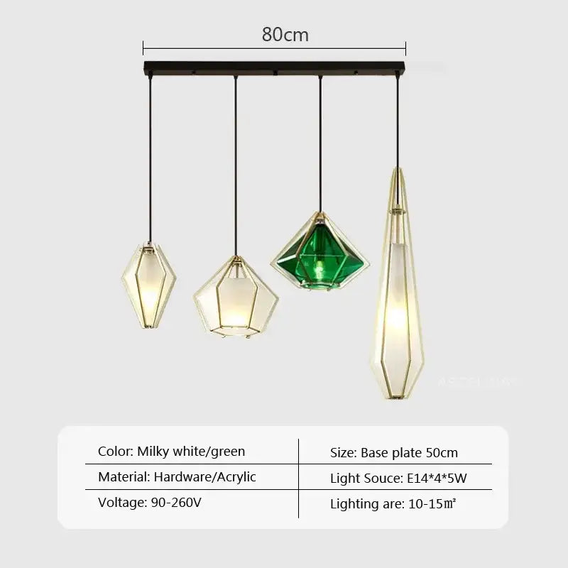 Modern geometric decorbites led glass pendant light with black metal base and milky white green acrylic shades