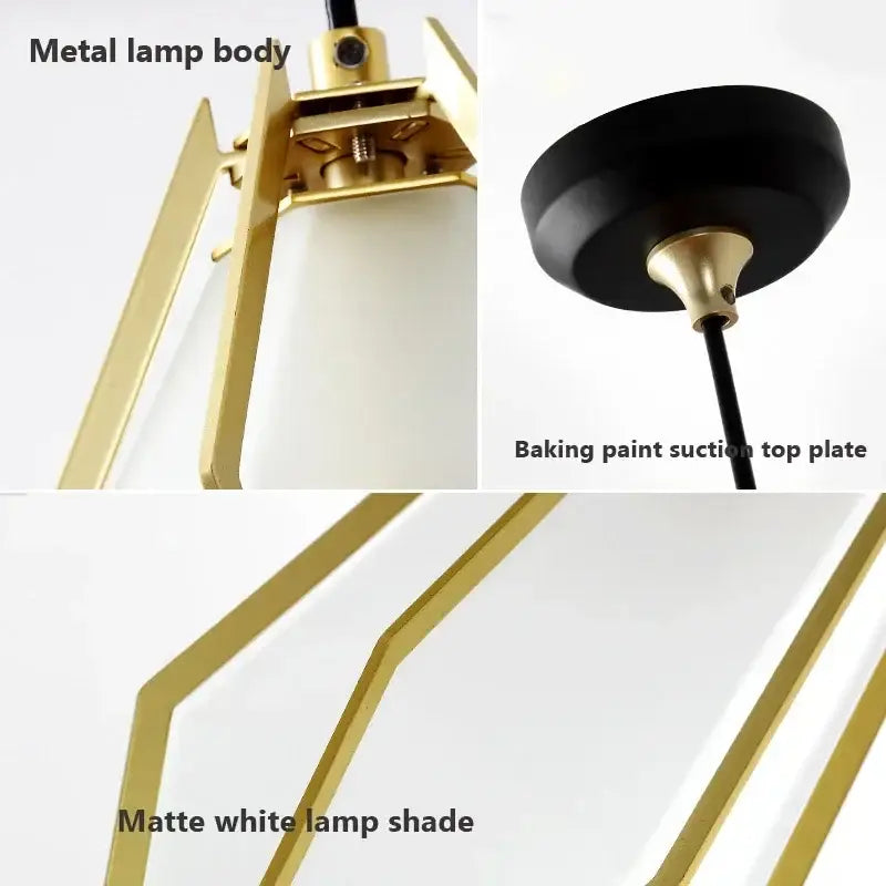 Gold-toned metal DecorBites LED glass pendant light with matte white glass shade and black suction top plate