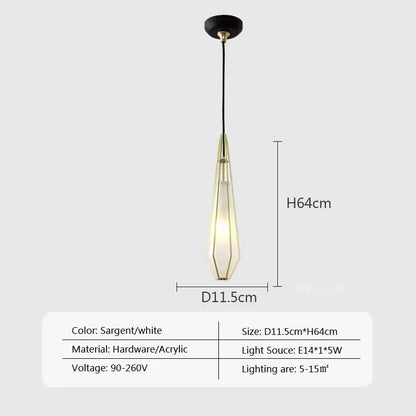 DecorBites led glass pendant light with sleek teardrop acrylic body and polished brass frame for modern interiors