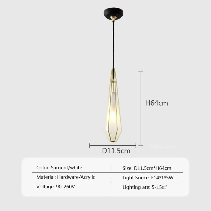 DecorBites led glass pendant light with sleek teardrop acrylic body and polished brass frame for modern interiors