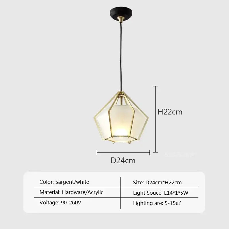 Sargento white geometric pendant light with brass frame and acrylic shade in DecorBites led glass pendant style