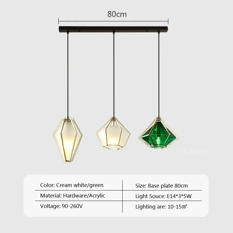 Set of three cream white and green acrylic pendant lights suspended from black metal base decorbites led glass pendant