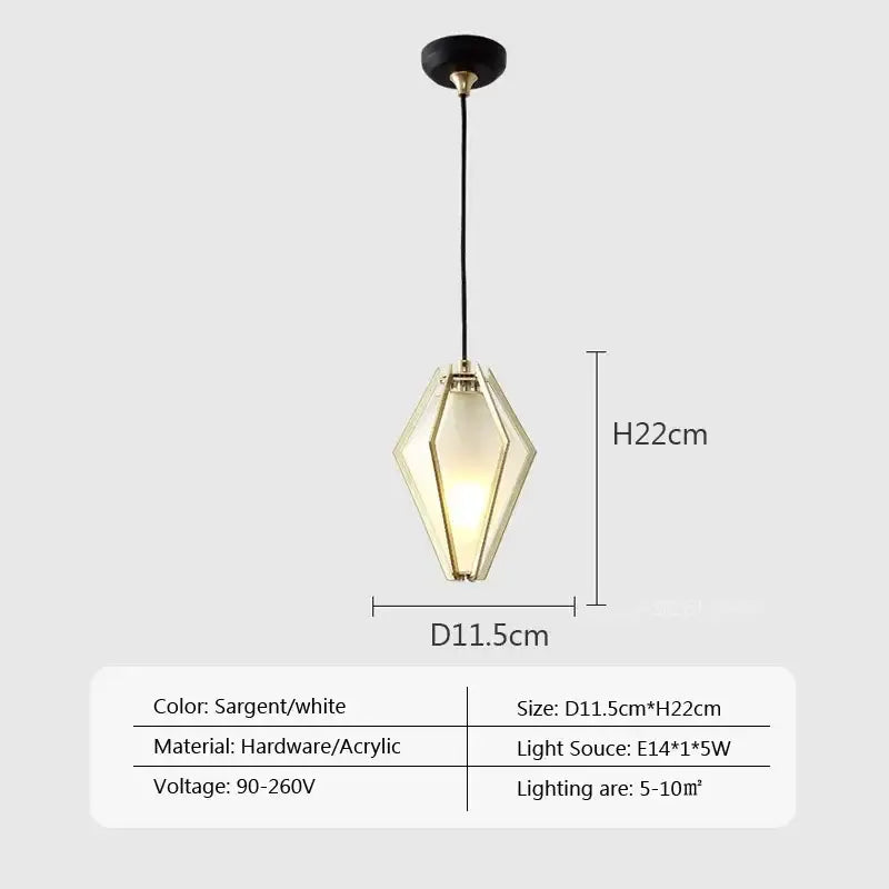A modern geometric pendant light with sargent and white acrylic shade by decorbites led glass for home and cafe lighting