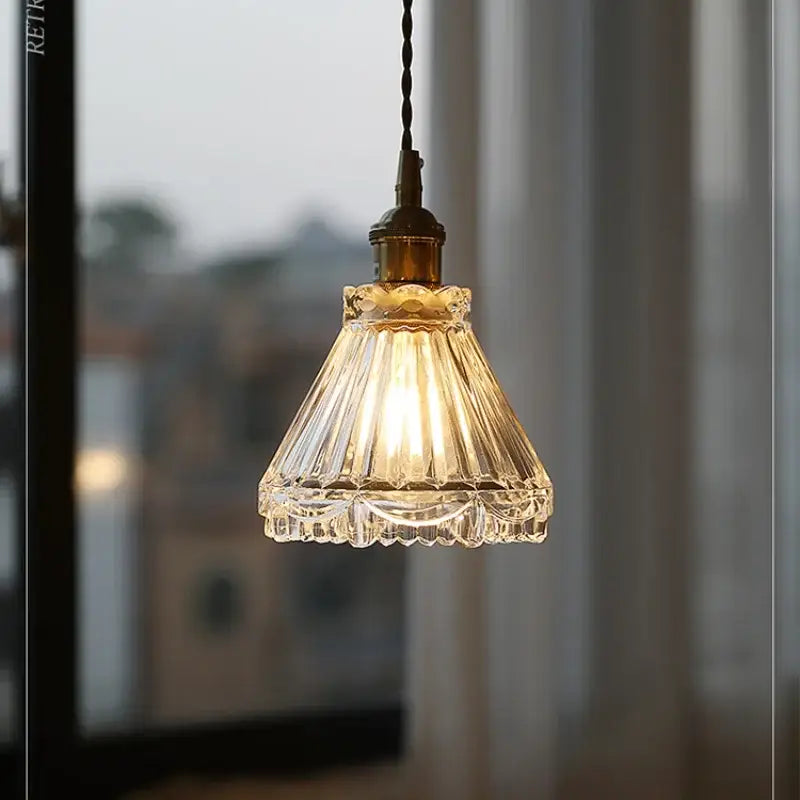 Decorbites led glass pendant light with vintage fluted glass and brass fixture for modern nordic kitchen bedside hallway