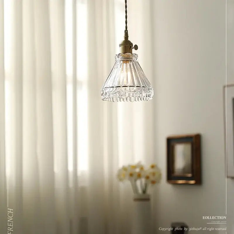Decorbites led glass pendant light with clear faceted glass, brass fixture, and twisted cord for modern nordic decor
