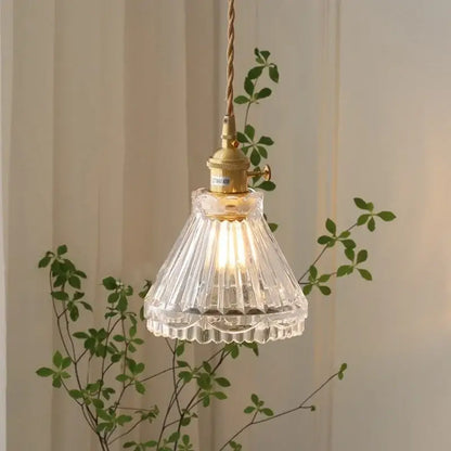 Decorbites led glass pendant light with clear fluted glass and brass fixture for modern nordic kitchen hallway use