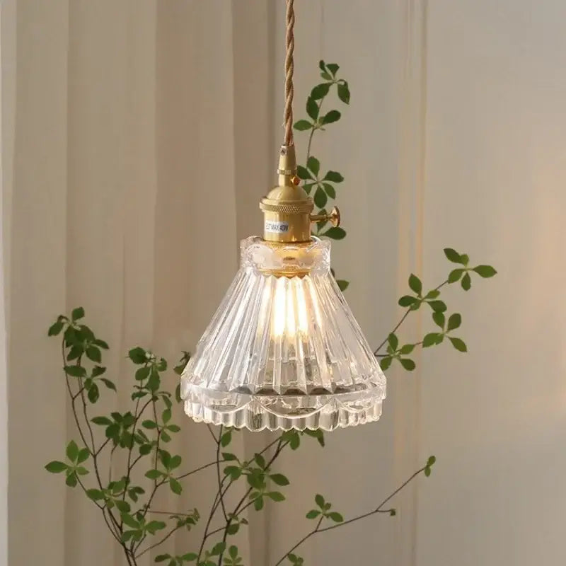 Decorbites led glass pendant light with clear fluted glass and brass fixture for modern nordic kitchen hallway use