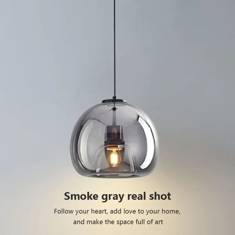 Smoke gray decorbites led glass pendant light with visible bulb modern nordic luxury hanging lamp fixture