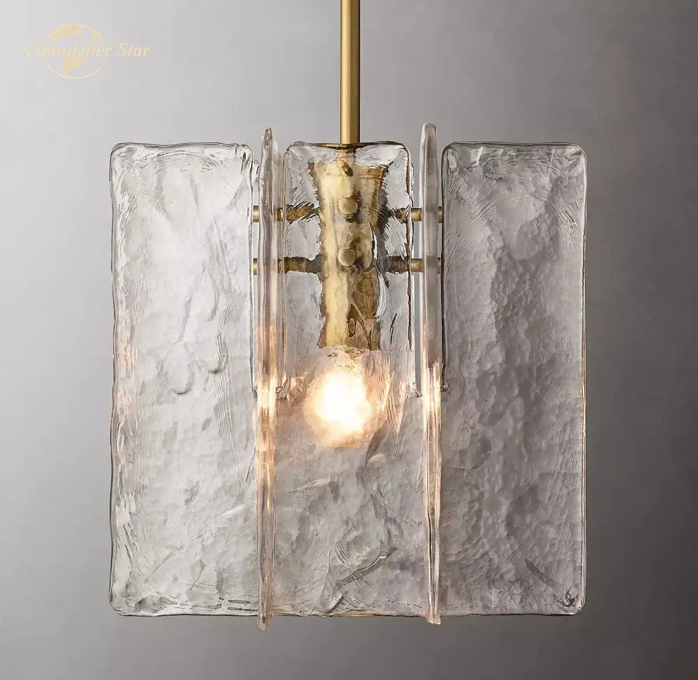 Modern pendant light with textured translucent glass panels and brass-finished frame decorbites led glass pendant light