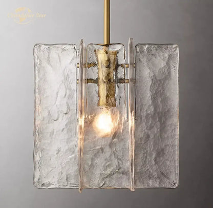 Modern pendant light with textured translucent glass panels and brass-finished frame decorbites led glass pendant light