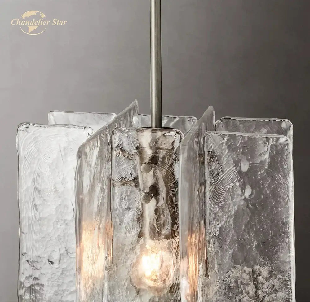 Decorbites led glass pendant light featuring clear textured glass blocks with internal lighting for modern interiors
