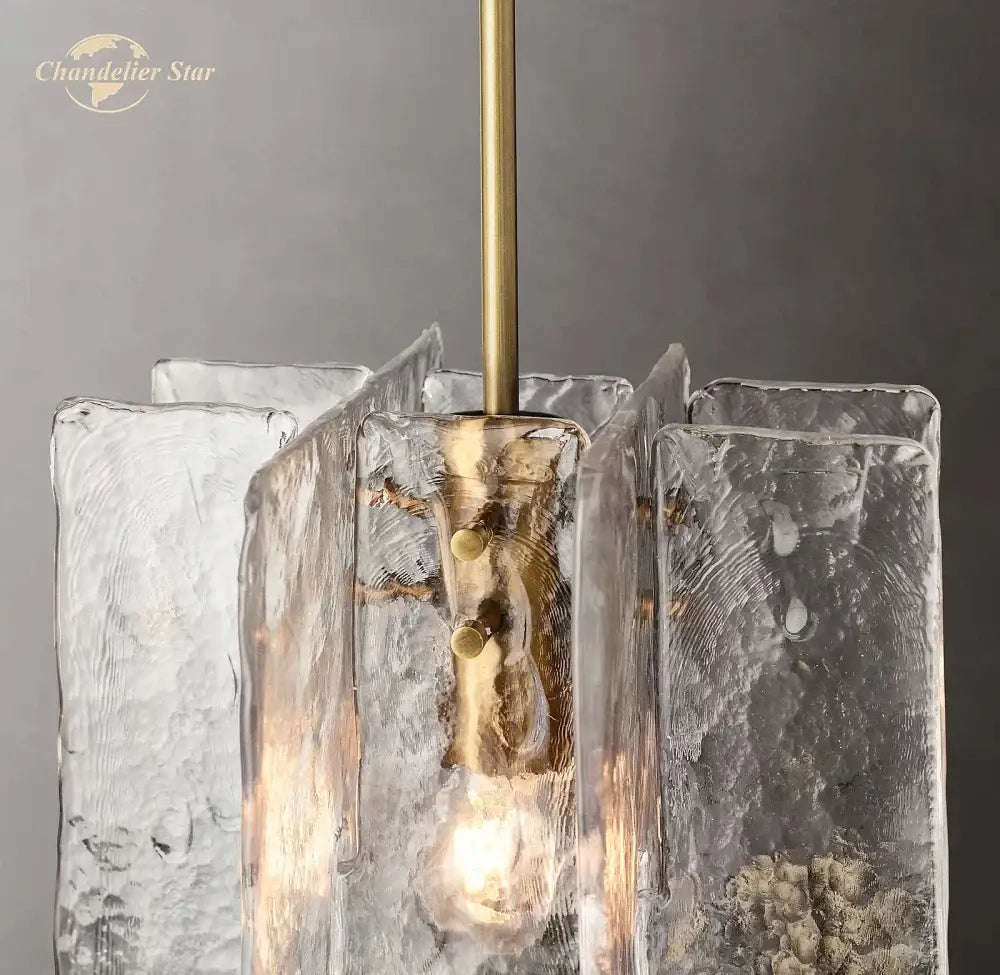 Decorbites led glass pendant light featuring clear textured glass panels and brass hardware for modern interiors