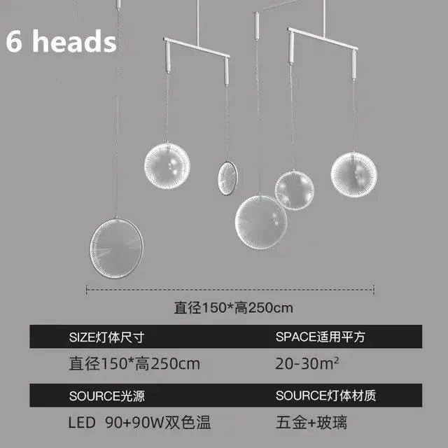 Modern minimalist DecorBites LED glass pendant light with six spherical globes on metallic frame for hall and restaurant