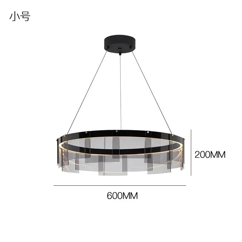 Black DecorBites LED glass pendant lights with transparent panels and glowing LED glass ring for modern home decor