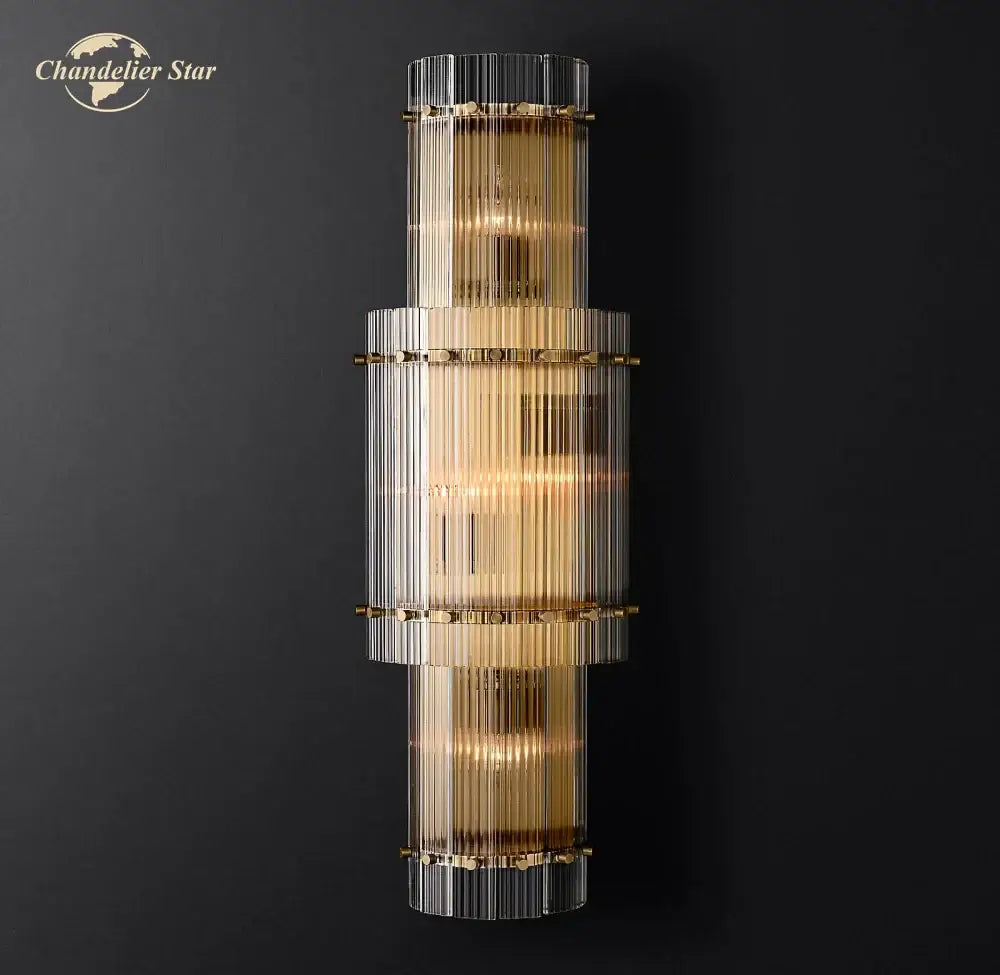 Gold-toned DecorBites LED glass San Marco wall lamp with clear and amber glass rods for living room decor