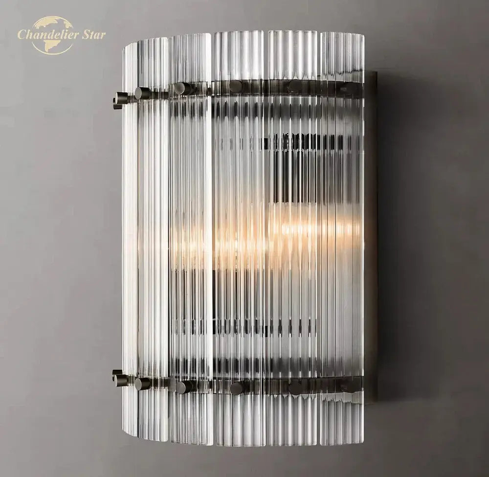 Modern wall lamp DecorBites LED glass San Marco with vertical ribbed glass panels and dark metal accents for indoor decor