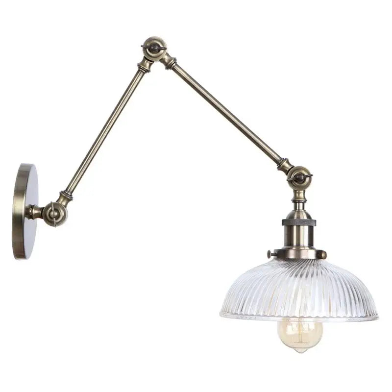 Adjustable brass-finished wall lamps with ribbed glass shade and exposed filament bulb by DecorBites led glass swing arm