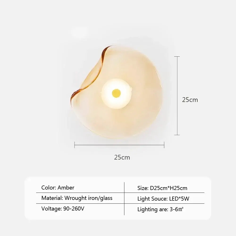 Decorbites™ amber-colored 25cm square glass wall lamp crafted from wrought iron with led light source