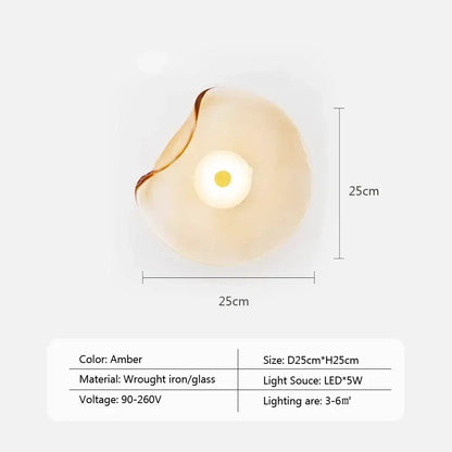 Decorbites™ amber-colored 25cm square glass wall lamp crafted from wrought iron with led light source