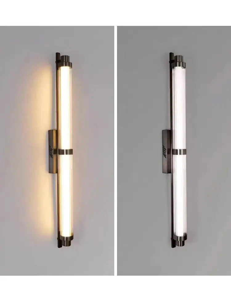 Modern decorbites led glass wall lamp with cylindrical frosted glass and dark bronze frame for living room and café use