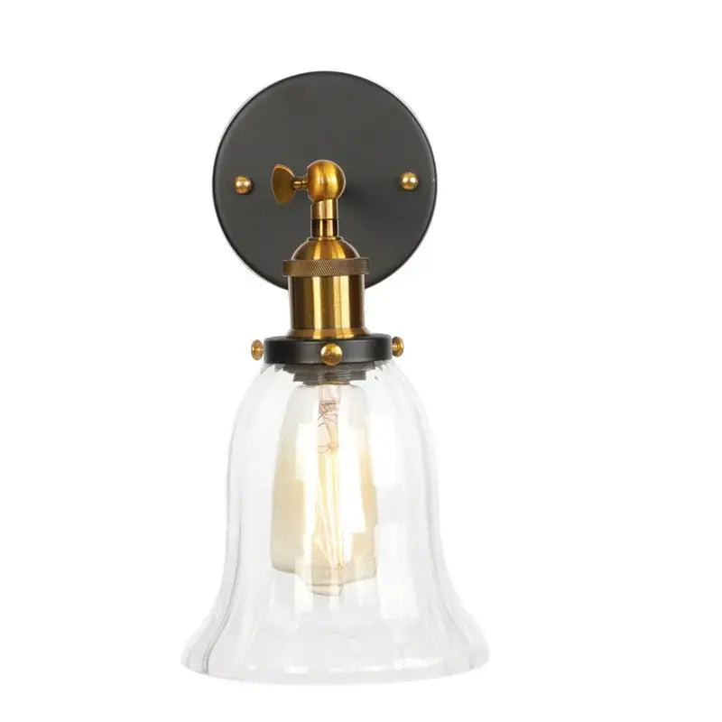 DecorBites led glass wall lamp with vintage brass accents clear glass shade and black metal mounting plate for home decor