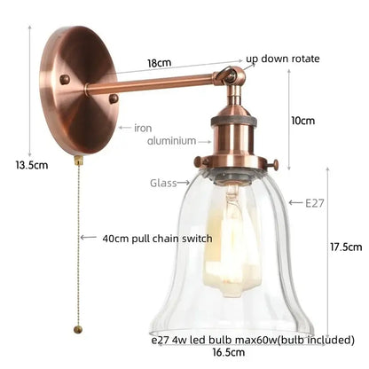 Copper-finished DecorBites LED glass wall lamp with clear glass bell shade and E27 LED bulb for industrial home decor