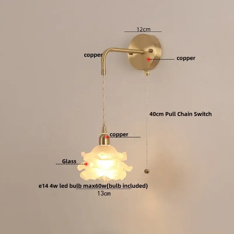 Copper-finished decorbites led glass wall lamp with delicate abstract flower glass shade for luxury bedroom decor