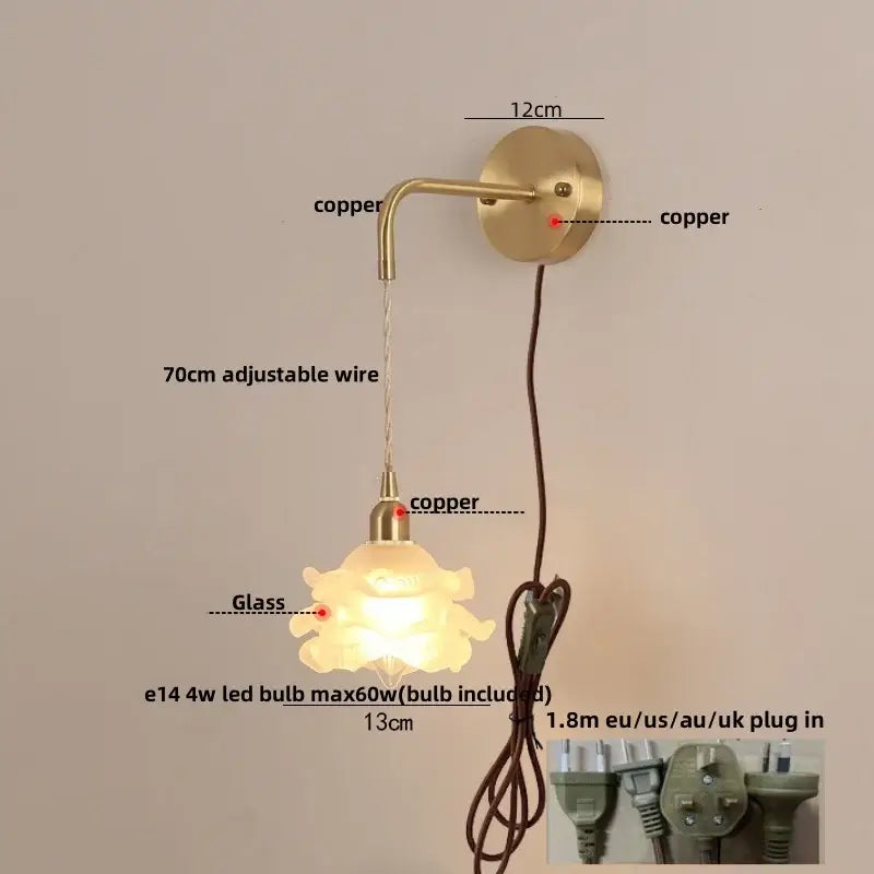 Copper decorbites led glass wall lamp with delicate animal-shaped glass lampshade for modern bedroom decor