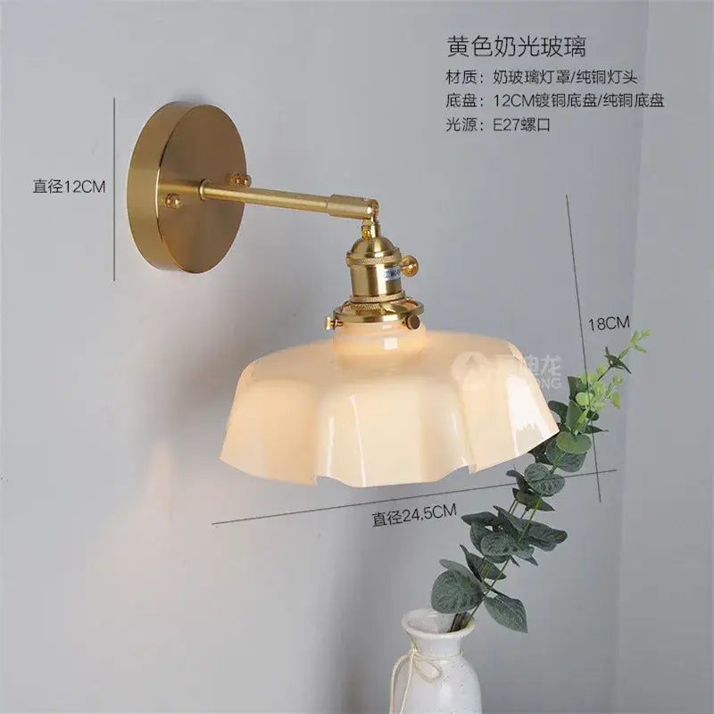 DecorBites led glass wall lamp with yellow frosted glass shade and brass finish for bedroom and living room decor
