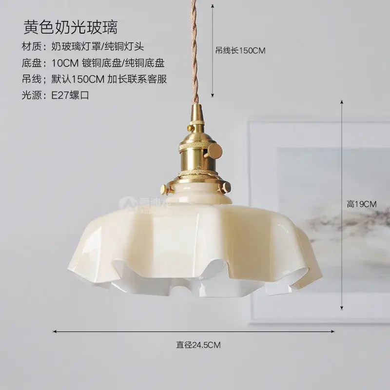 Cream-colored ruffled glass wall lamp with brass fixture and twisted copper wire suspension by DecorBites LED glass