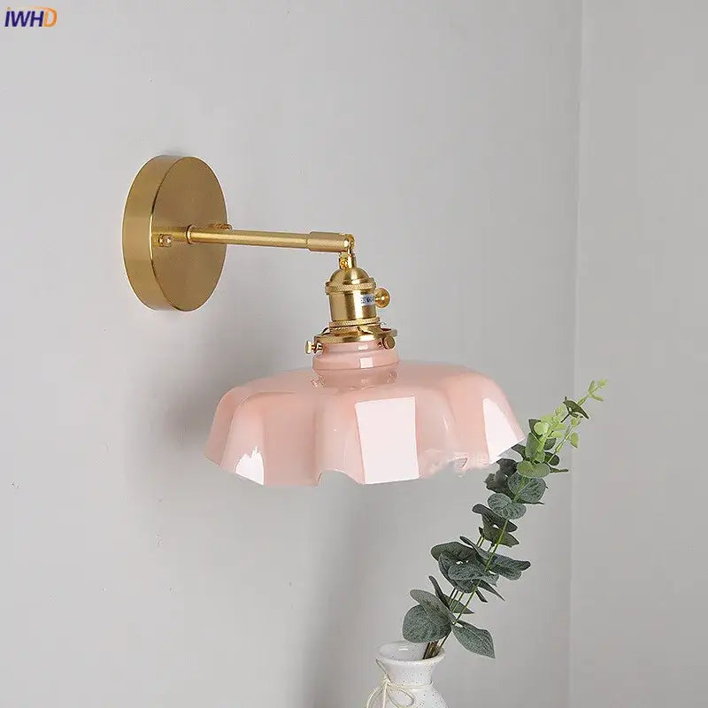 Pink ceramic wall lamp with gold-toned metal arm and base decorbites led glass wall lamp for modern bedroom