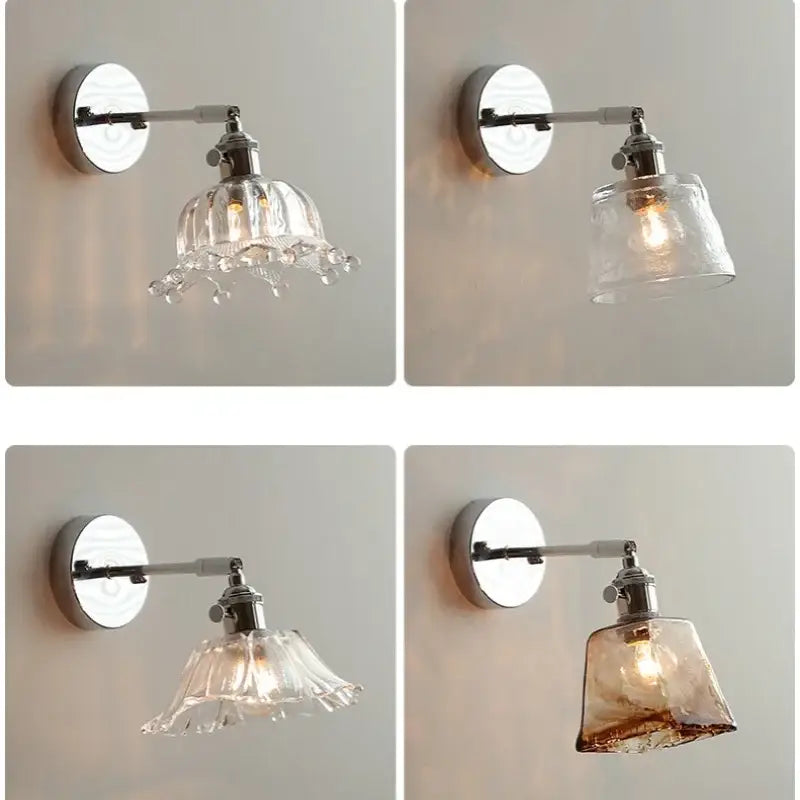 Chrome-finished wall light with clear textured glass shade by DecorBites LED Glass for modern bedside lighting