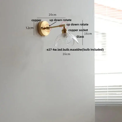 DecorBites™ brass wall light fixture with textured glass shade modern LED light fixture for living room or bar
