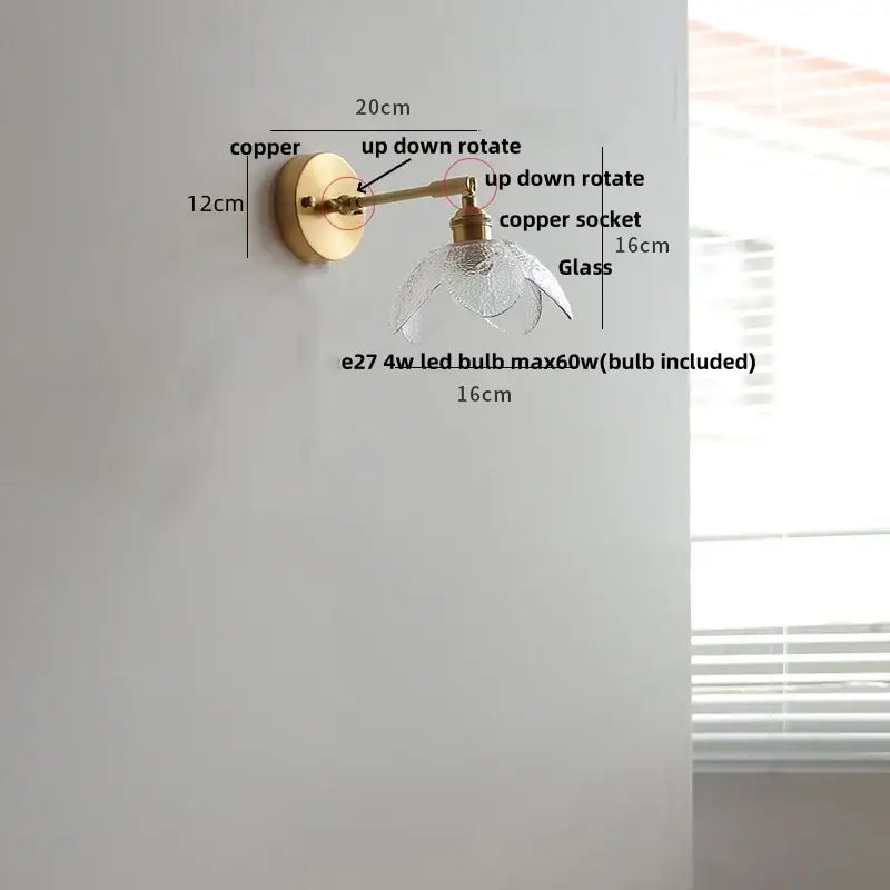 DecorBites™ brass wall light fixture with textured glass shade modern LED light fixture for living room or bar